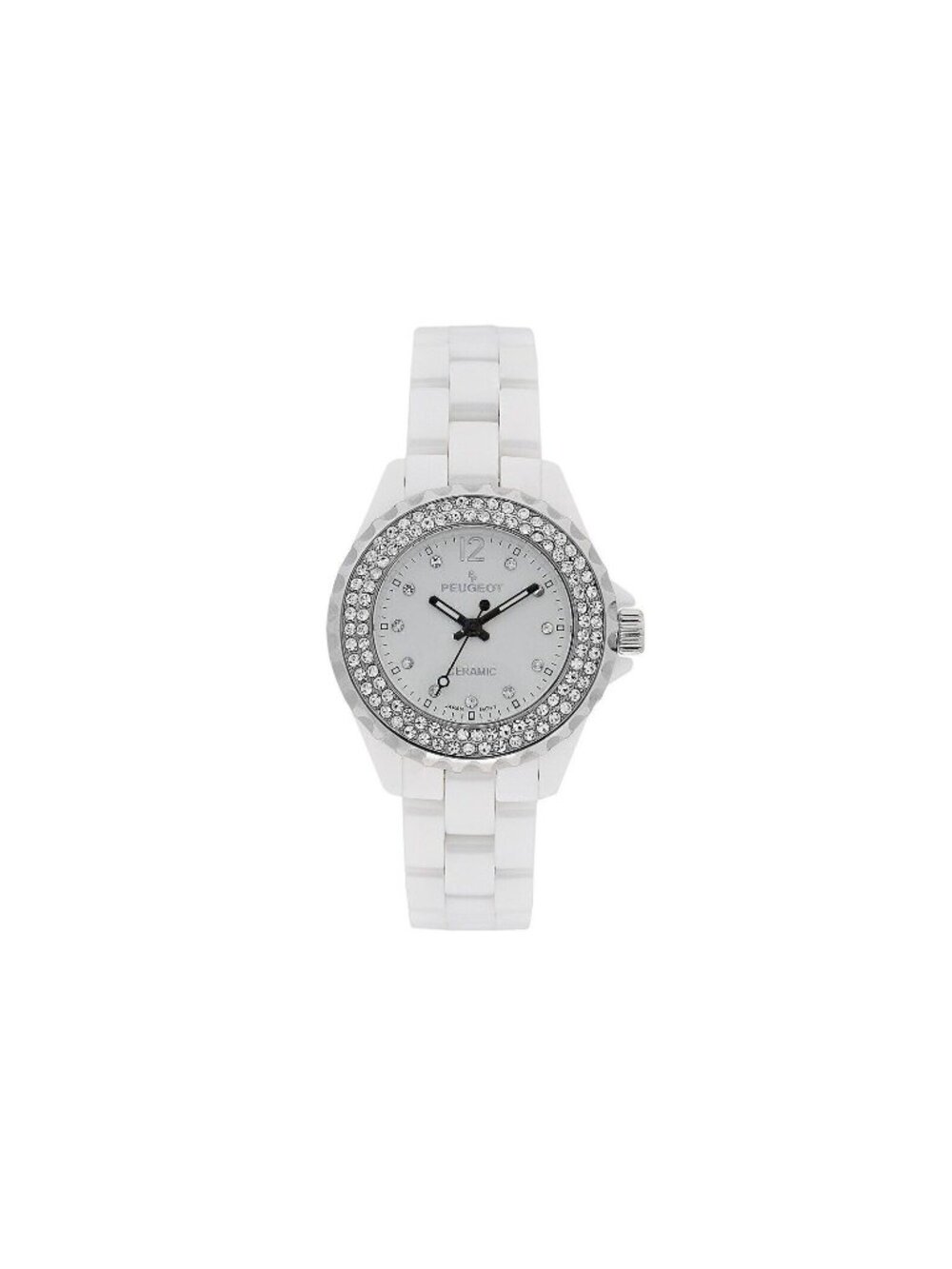 PEUGEOT Swiss Quartz, Ceramic Swarovski Crystal Bezel, White Dial Watch Designer